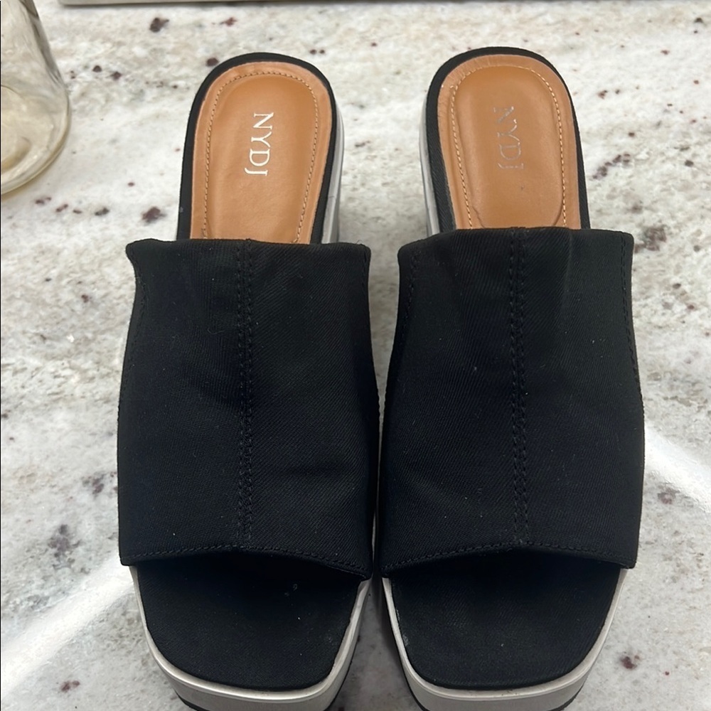 NYDJ Black Platform Wedge Slide Sandals Rysa New Lightweight